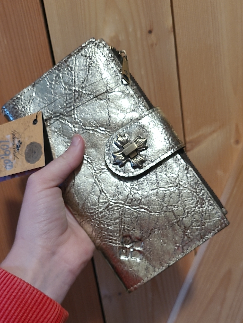 NWT Patricia Nash Metallic Gold Women's Wallet Clutch with Decorative Turn-Lock